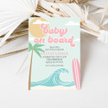 Convite Bebê no Chá de fraldas de praia do Surf rosa-Conse<br><div class="desc">Bebê no Conselho! O Chá de fraldas Surfing Beach convida com ondas turquesas e conselho cor-de-rosa.</div>