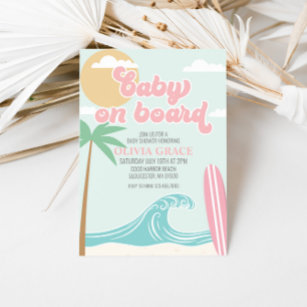 Convite Bebê no Chá de fraldas de praia do Surf rosa-Conse
