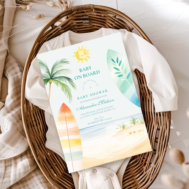 Convite Bebê no Chá de fraldas de Surf da praia Conselho (Criador carregado)