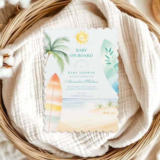 Convite Bebê no Chá de fraldas de Surf da praia Conselho (Criador carregado)