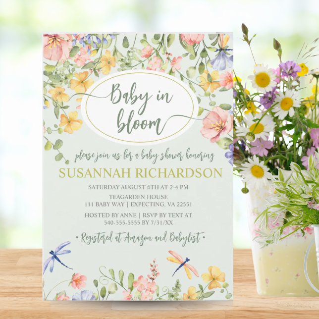 Convite Bebê no Chá de fraldas do Jardim de Flor Selvagem  (Baby in Bloom Wildflower Garden Baby Shower Invitation)