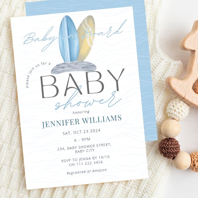 Convite Bebê no Chá de fraldas do oceano Surf Conselho (Baby on Board Surf Ocean Sea Baby Shower Invitation)