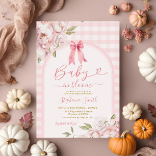 Convite Bebê no Chá de fraldas Floral de Gingham Rosa Bloq