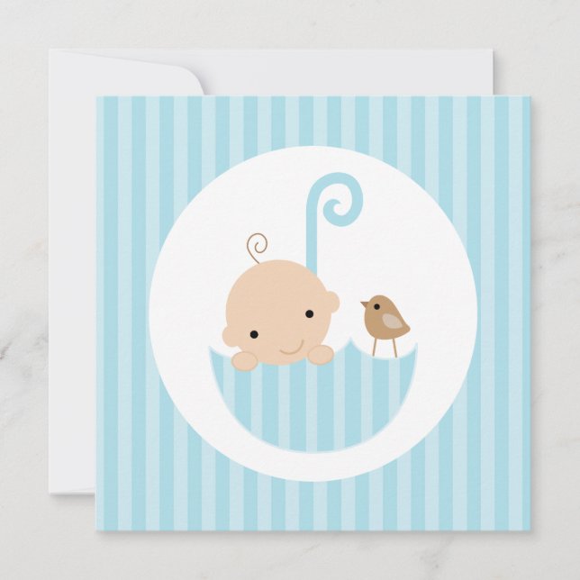 Convite Bebê no Chá de fraldas Guarda-chuvas Azul (Frente)