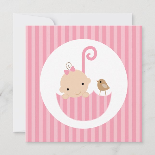 Convite Bebê no Chá de fraldas Guarda-chuvas Rosa (Frente)