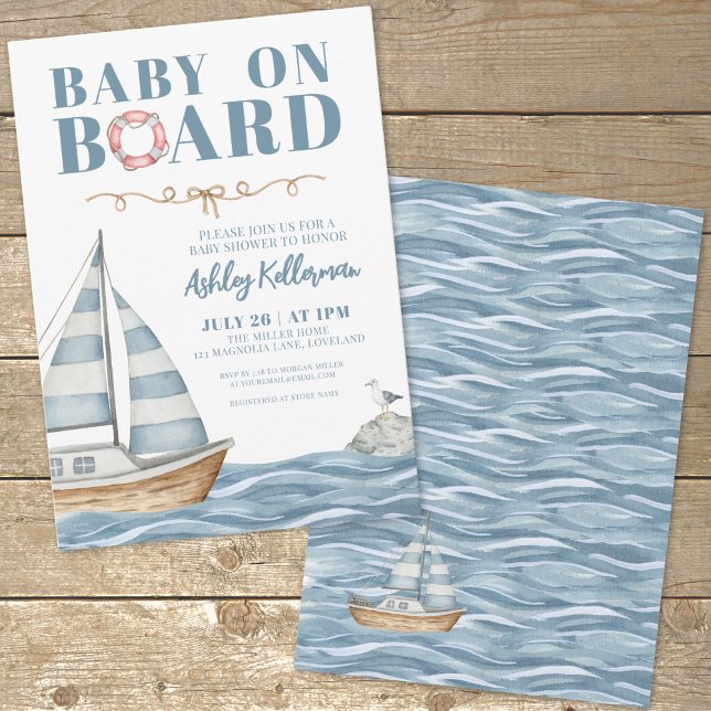 Convite Bebê No Chá de fraldas Náutico Conselho (Baby On Board Nautical Boy Baby Shower Invitation)