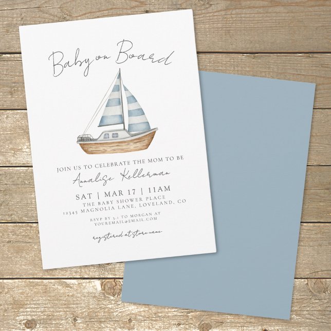 Convite Bebê No Chá de fraldas Náutico Conselho (Baby On Board Nautical Baby Shower Invitation)