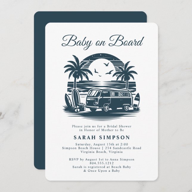 Convite Bebê no Conselho Chá de fraldas Tropical (Frente/Verso)