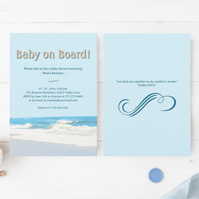 Convite Bebê no Conselho do Chá de fraldas oceânico (Baby on Board Seascape Baby Shower Invitation Psalm 139)
