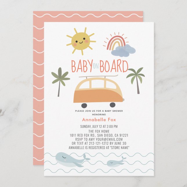 Convite Bebê no Conselho Sunshine Rainbow Van Chá de frald (Frente/Verso)