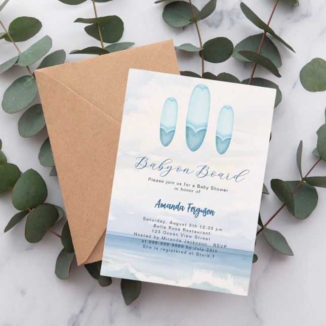 Convite Bebê no Conselho surfboard Chá de fraldas oceânico (Criador carregado)