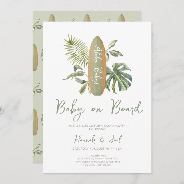 Convite Bebê no Conselho Surfboard Ocean Beach Chá de fral (Frente/Verso)