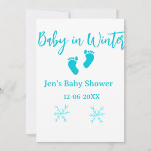 Convite Bebê no inverno chá de fraldas pés de bebê azul fl