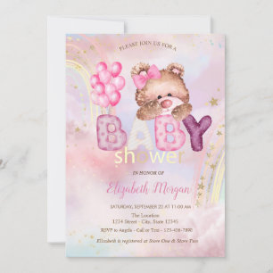 Convite Bebê Nuvem Balões Urso de Pelúcia Chá de Bebê