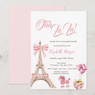 Convite Bebê Olá Torre Eiffel Laço Rosa Presente Poodle