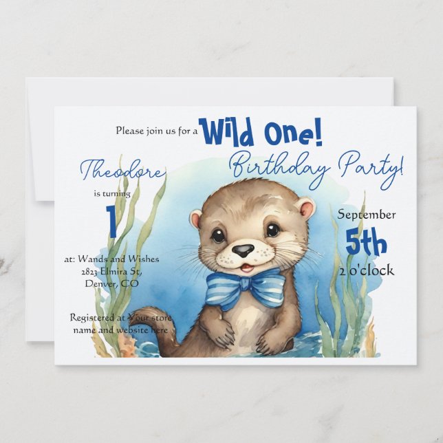 Convite Bebê Otter Wild One Boy Birthday (Frente)