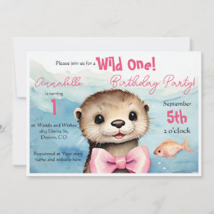 Convite Bebê Otter Wild One Girl Aniversário