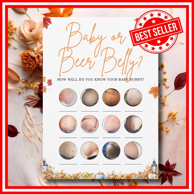 Convite BEBÊ OU CERVEJA Chá de fraldas Jogo pequeno (BABY OR BEER BELLY Easy Baby Shower Game A Little Pumpkin is on the Way Fall Autumn Theme )