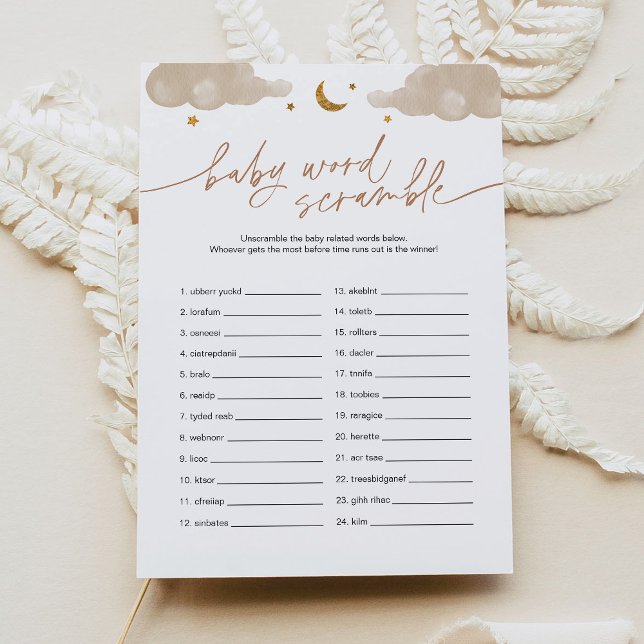 Convite Bebê Palavra Escramble Twinkle Star Chá de fraldas (Criador carregado)