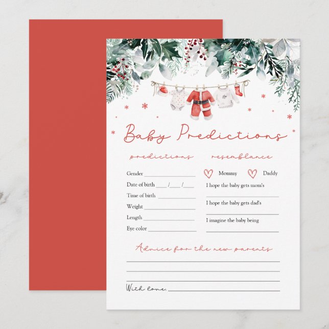 Convite Bebê Papai Noel Vermelho Jogo de Previsão de Bebê  (Frente/Verso)