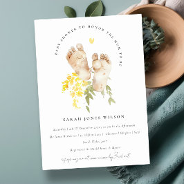Convite Bebê Pé Amarelo Flora Gênero Chá de fraldas Neutro