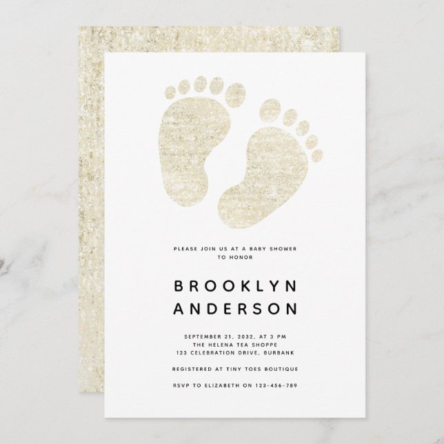 Convite Bebê Pés Dourados Luminter Gênero Chá de fraldas N (Frente/Verso)