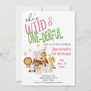 Convite Bebê Pink Wild e Onederful: Primeiro Aniversário