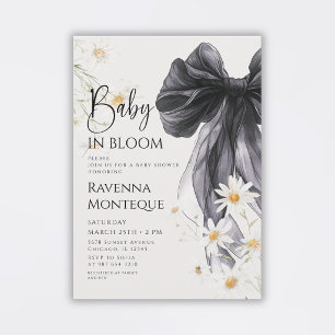 Convite Bebê Préppy em Flor Baby Shower com Laço Preto Dai