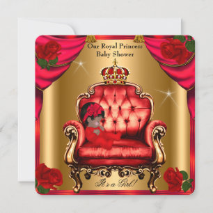 Convite Bebê Princesa Chuveiro Menina Dourado Rosa Vermelh