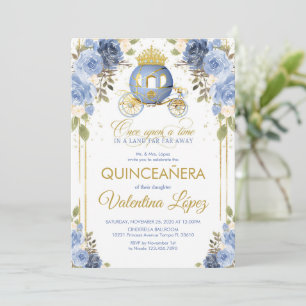 Convite Bebê Quinceañera Azul Floral Cinderela Carruagem
