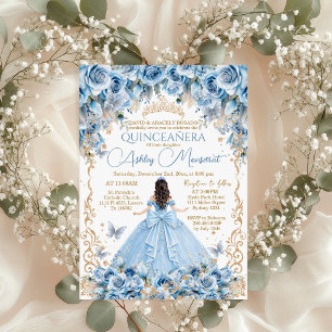 Convite Bebê Real Azul Coroa de Ouro Quinceañera