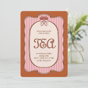 Convite Bebê Recém-Nascido Chá Vintage Rosa e Terracota