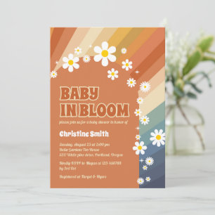Convite Bebê retrô no Chá de fraldas Bloom Daisy Rainbow