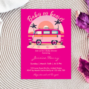 Convite Bebê retrógrado rosa no Conselho Vintage Van Chá d