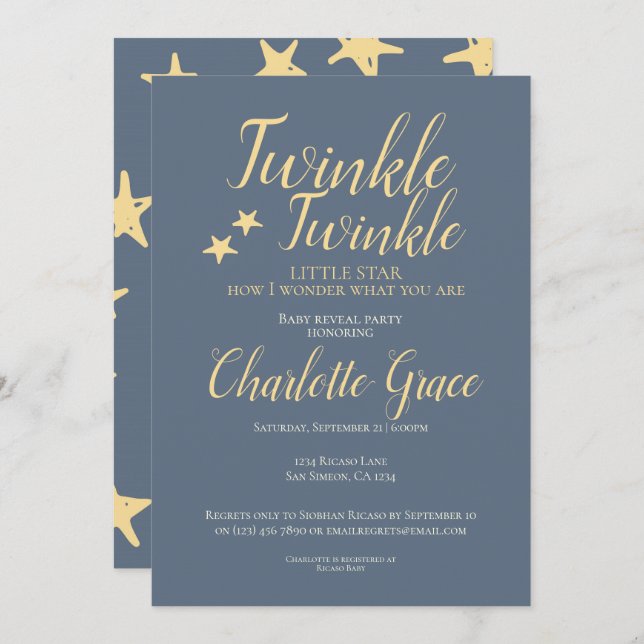 Convite Bebê Revelação Festa Grelha Pequena Estrela (Frente/Verso)