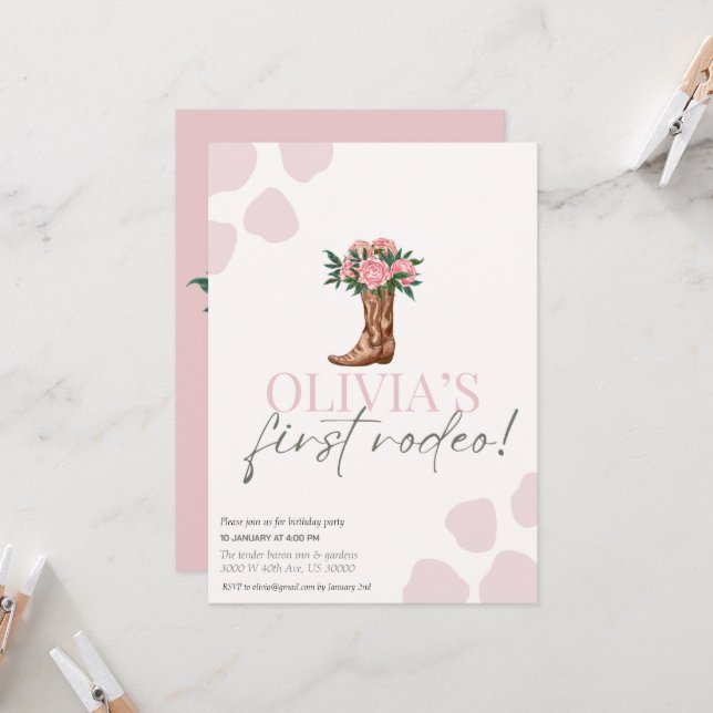 Convite Bebê rodeia de aniversário da vaqueira ocidental (Frente/Verso In Situ)