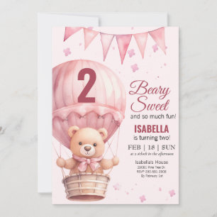 Convite Bebê Rosa Air Ballon Teddy Bear Aniversário