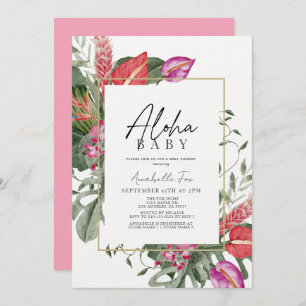 Convite Bebê Rosa-Aloha e Bebê Tropical Vermelho