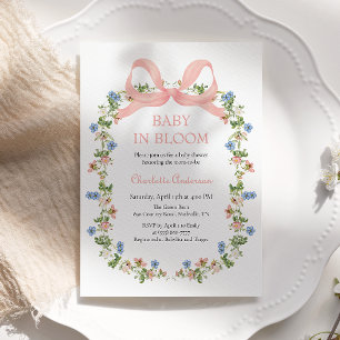 Convite Bebê rosa Arco no Chá de fraldas de sangue