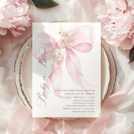 Convite Bebê rosa Arco no Chá de fraldas Floral de Sangue