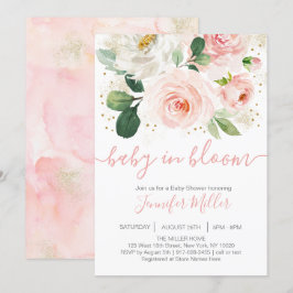 Convite Bebê Rosa Blush Floral Em Chá de fraldas De Sangue