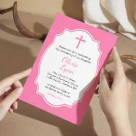 Convite Bebê Rosa Cruzado - Batismo Christening