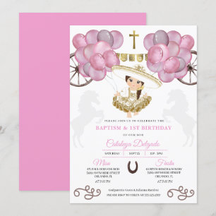 Convite Bebê rosa Dourado e bonito Charra Vestir Balões Ba