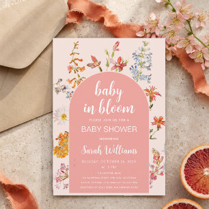 Convite Bebê Rosa em Flores Banho de Bebê Menina Flores Si