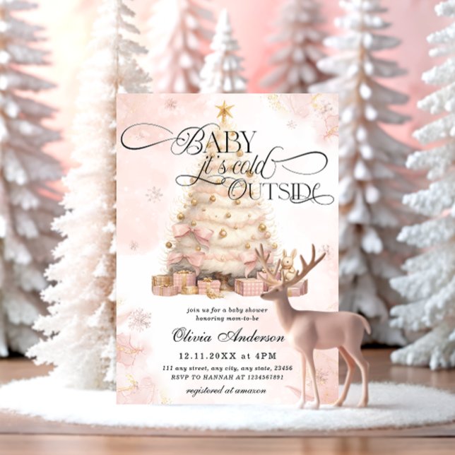 Convite Bebê Rosa Esbranquiçado Está frio fora do Chá de f (Criador carregado)