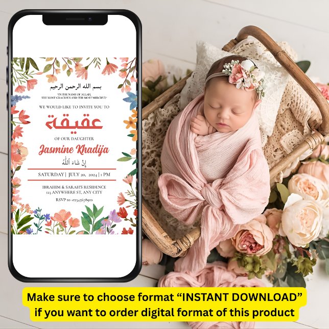 Convite Bebê Rosa Girassol Musculoso Aqiqah Aqeqa (Criador carregado)