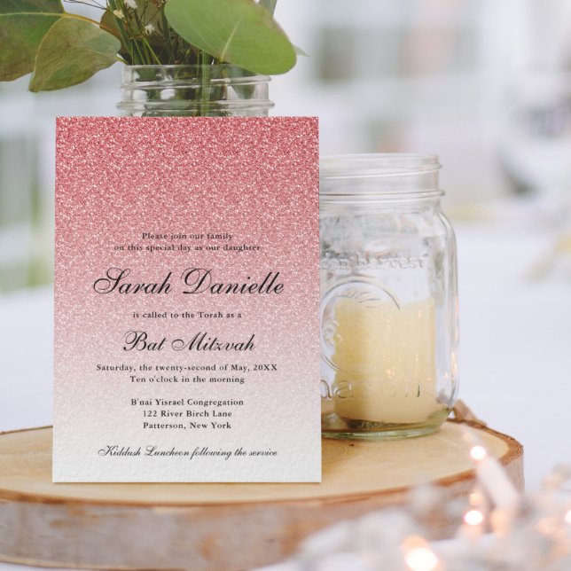 Convite Bebê Rosa Glam Bat Mitzvah (Criador carregado)