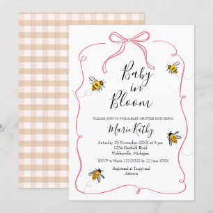 Convite Bebê rosa no Bloom Rustic Bee Daisy Invitation