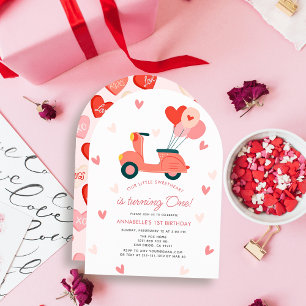 Convite Bebê Rosa Patinete Balões Menina 1º Aniversário