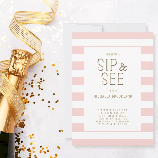 Convite Bebê rosa-rosa-rosa-branca-rosado e risca e veja (Criador carregado)